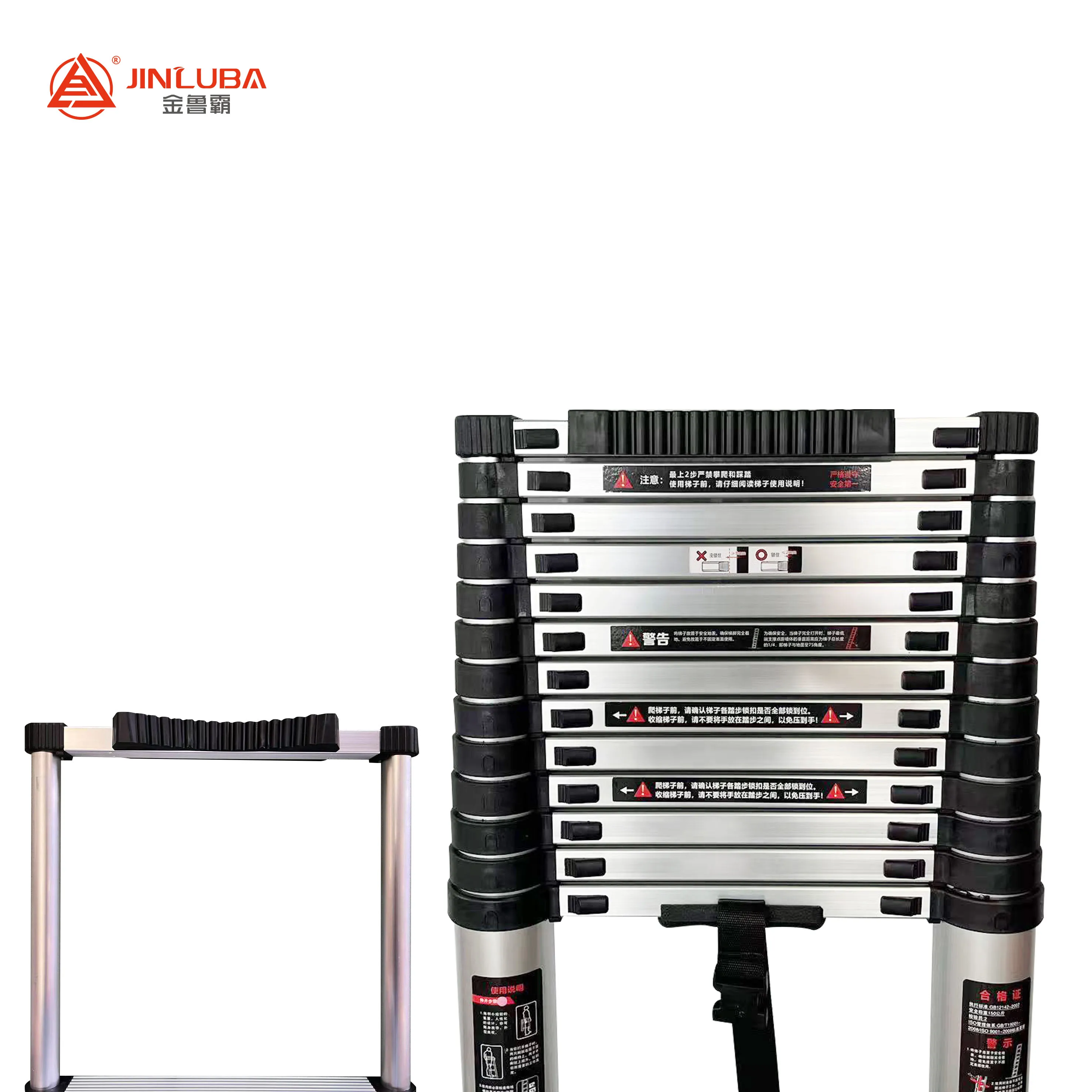 Heavy Duty 12.5ft Aluminum Extension Ladder Home Loft Rooftop Telescopic Ladder with 2 Detachable Roof Hooks