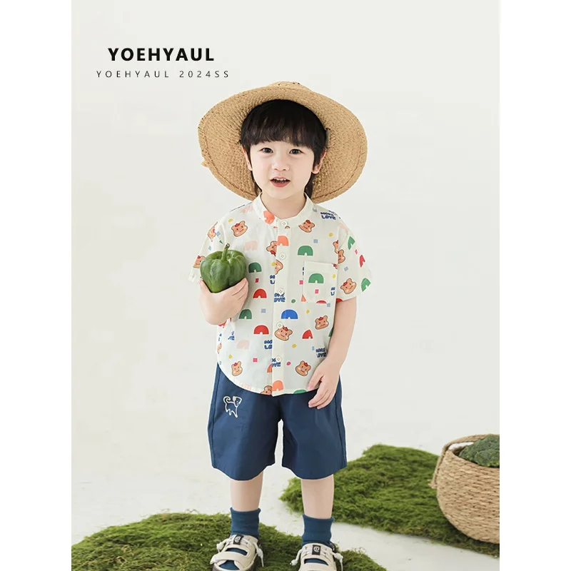 LN0051 Polo Colorful Digital Print Casual Toddler Boys Summer T-shirt High Quality Children Top Baby Boys Wholesale Cotton Shirt