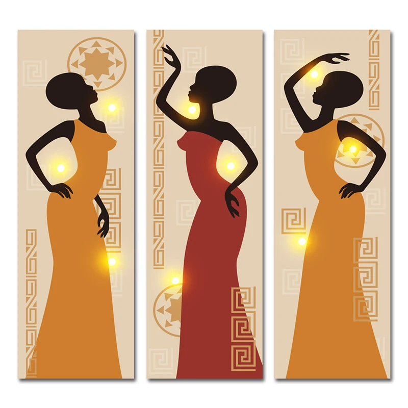 Abstract African Dancing Woman Paintings and Wall Arts Painting Modern Wall Arts with lights