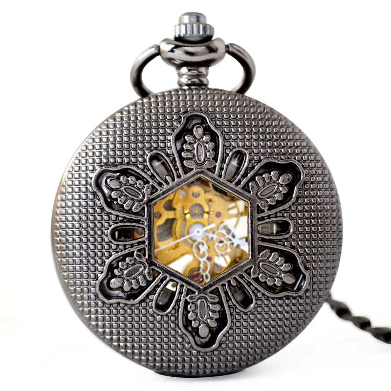 Antique hollow Manual Black Hand Winding mechanical Retro Roman Snow Pocket Watch