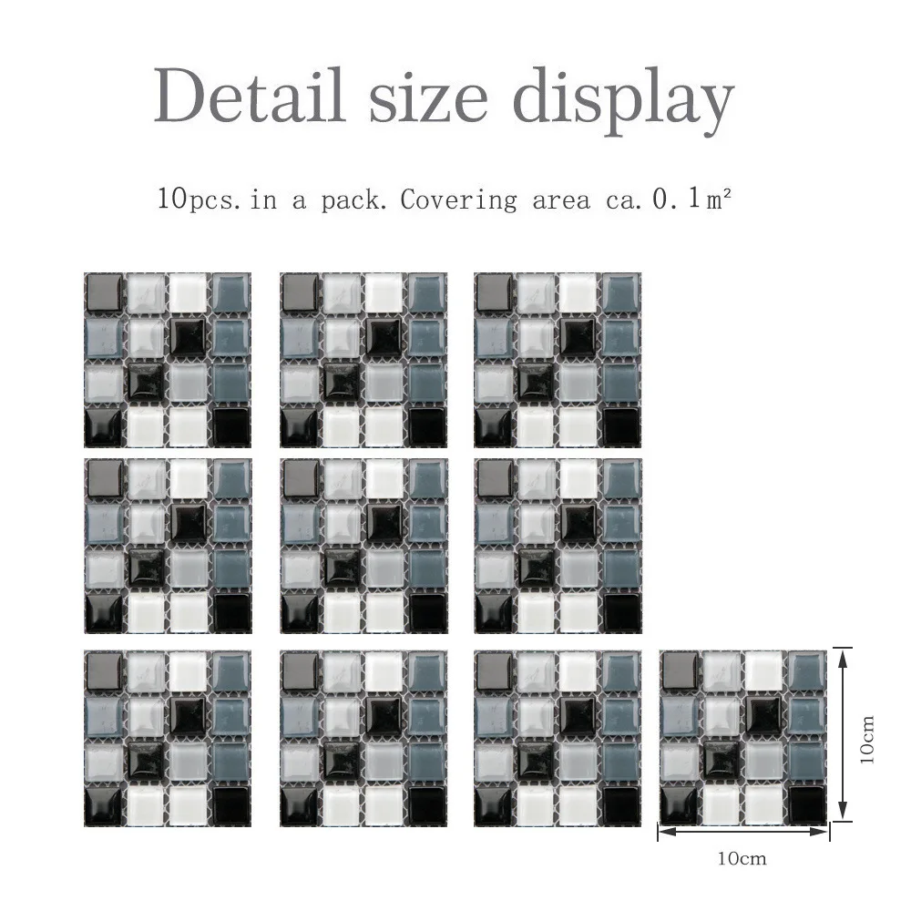 10pcs/set Wall Stickers Exquisite Mosaic Stickers Waterproof 3D Self Adhesive Paster Kitchen Bathroom Tile Decal Decorations