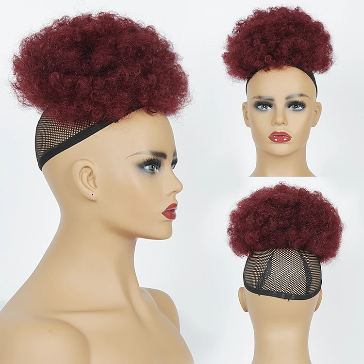 Synthetic Hair Bun Chignon Drawstring Kinky Curly Puff Short Afro Bun for black women