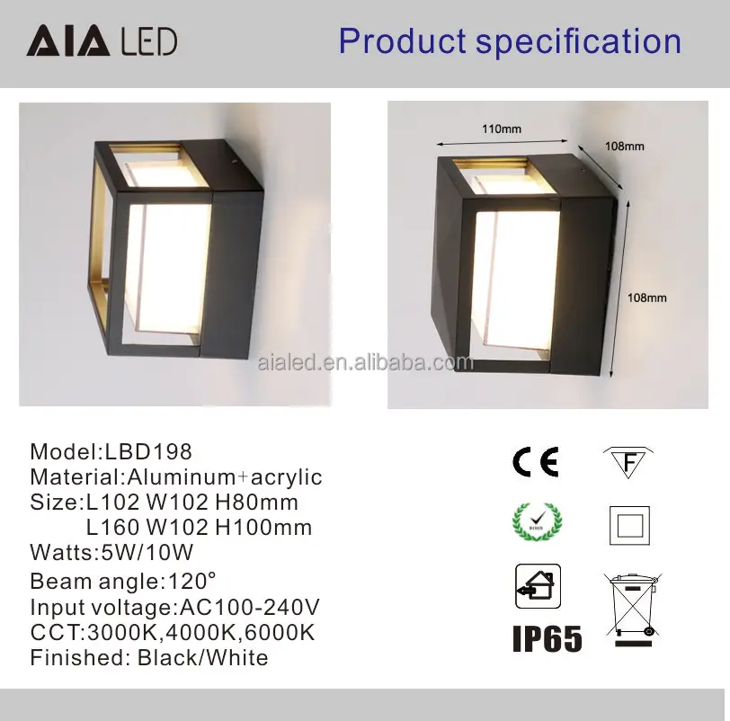 Square wall lamp 6W external wall light SMD acrylic LED wall light for exterior light fixtures