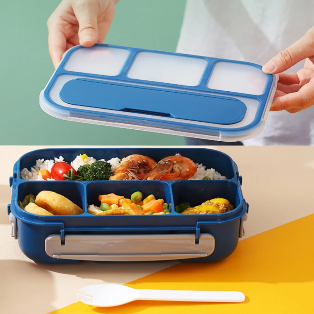 Dishwasher Safe 1000ml blue Built-in Cutlery Set Spoon Fork Plastic Lunch Box Adults and Kids