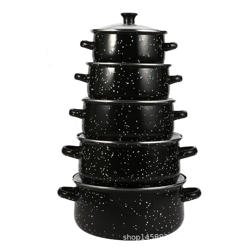 Best Selling Green/black/blue/coffee Dot Design 16-24cm 5pcs Set Enamel Casserole Cooking Casserole Set