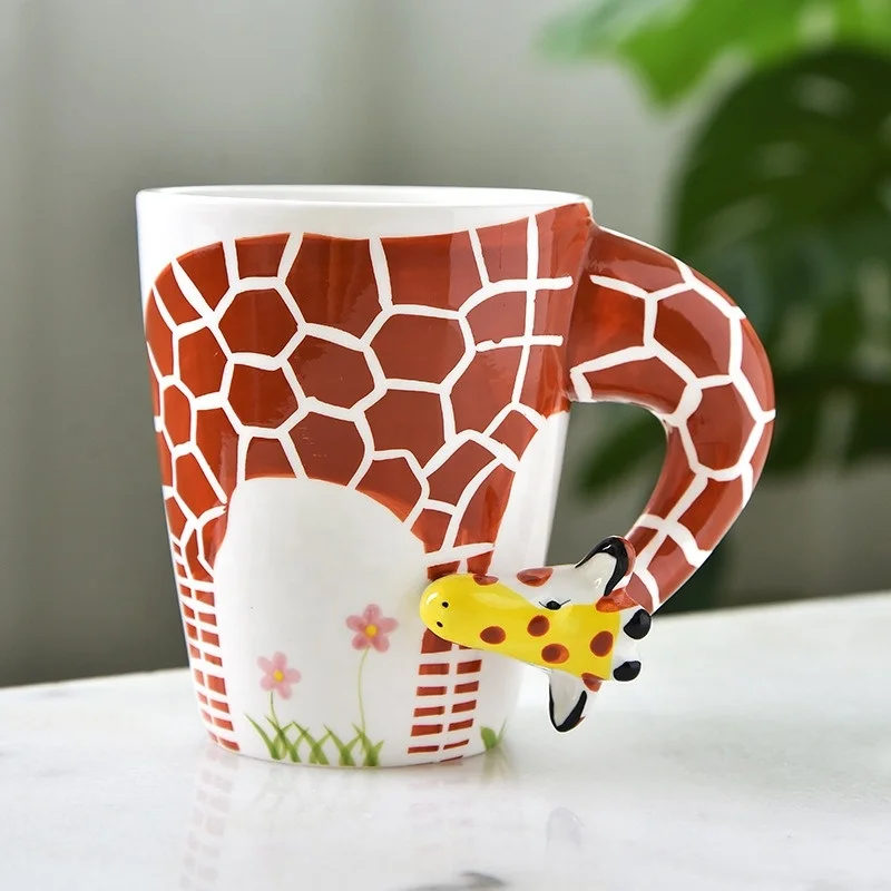 Creative Cartoon Ceramic Mug Ready to Ship 3D Animal Cow Giraffe Marine Organism Porcelain Water Coffee Mug