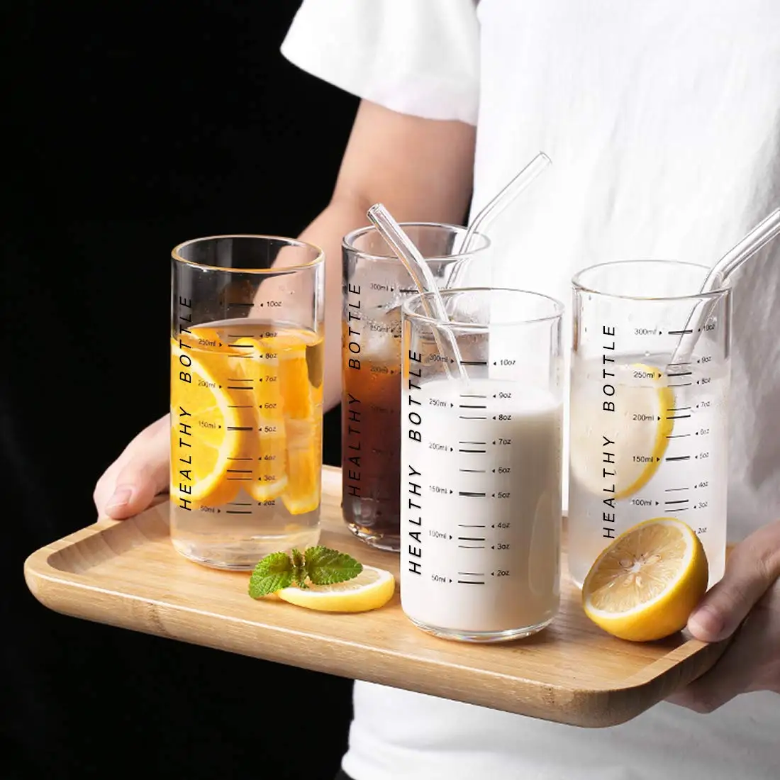 Reihey 300ml Best High Borosilicate Glass Measuring Milk Cup for Children Reusable Coffee Mugs Tempered Glass Cup