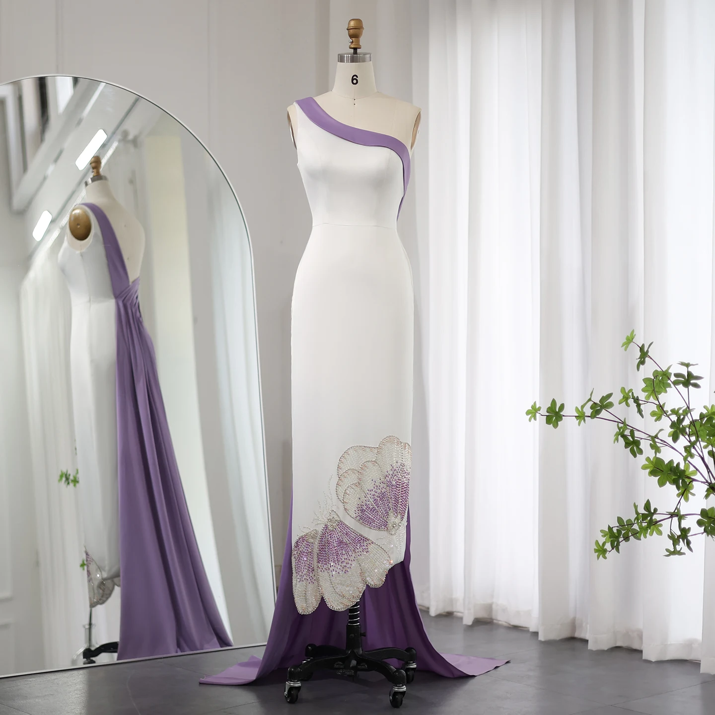 Jancember SCZ206 Hot Sale White Satin Heavy Embroidery Sleeveless Fashion Elegant Chic Evening Dres