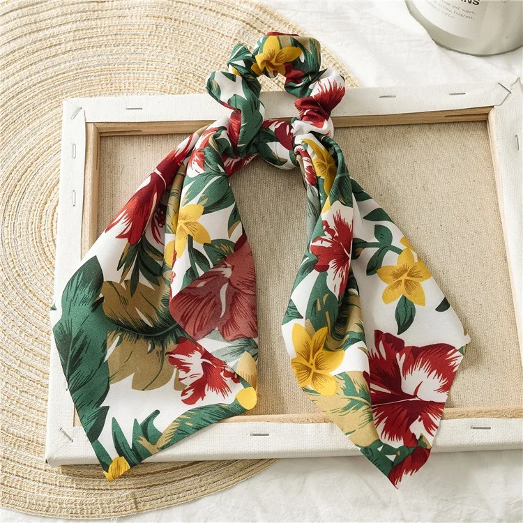
New Arrival Long Floral Pattern Ribbon Hair Bands With Tropical Leaf for Woman 