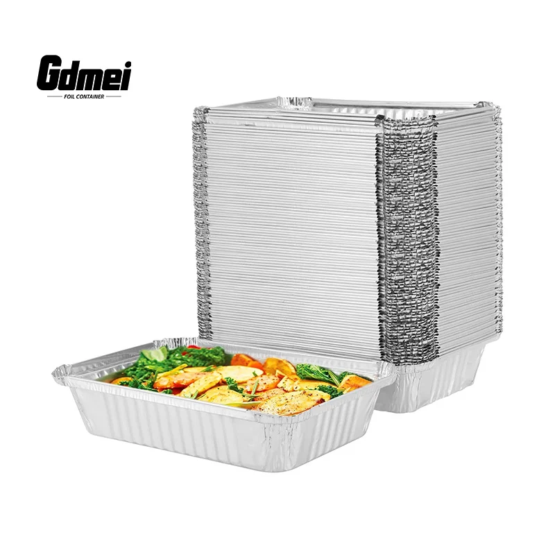 GDMEI 1000-Packs Oblong Aluminum Foil Food Tray Pan Wholesale Disposable Aluminium Foil Food Container with Foil Lids