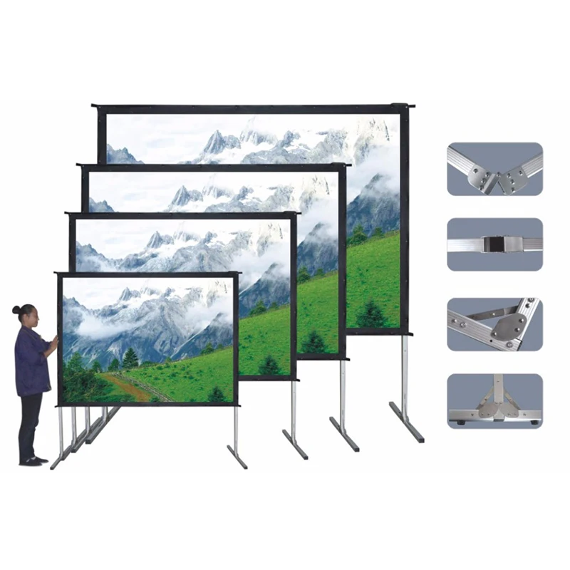16 9 Fast Folding Projection Screen Outdoor Rear Portable Foldable Portable Projector Projection Screen With Aluminium Frame
