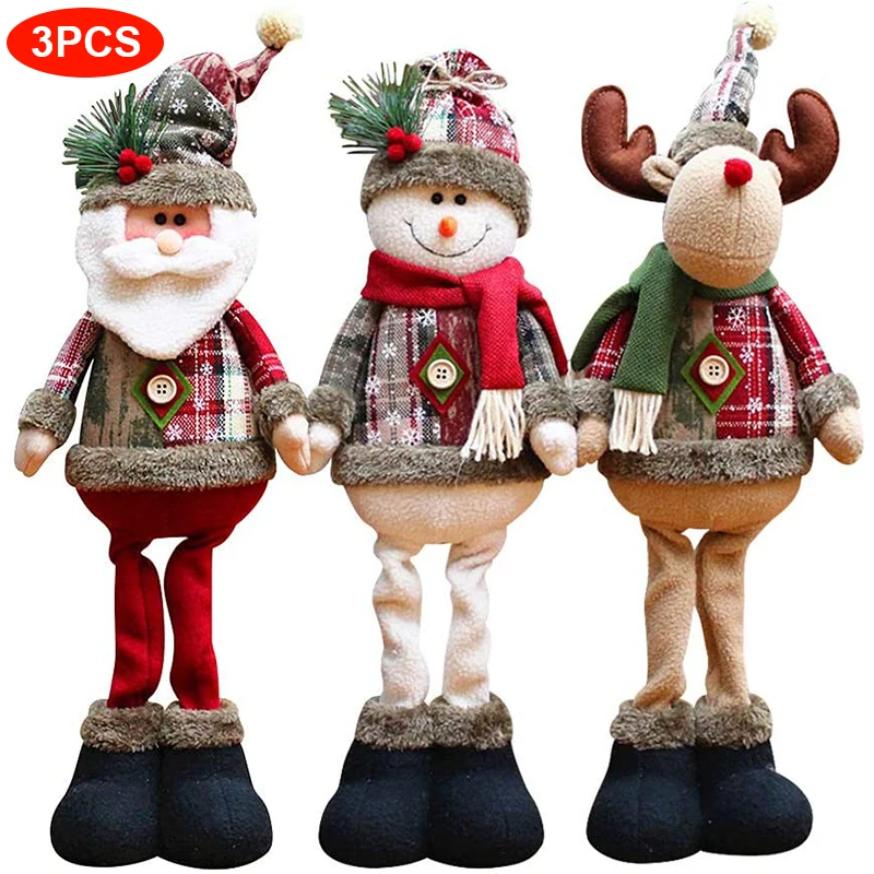 Christmas Dolls Tree Decor New Year 2022 Ornament Reindeer Snowman Santa Claus Standing Doll Decoration Merry Christmas