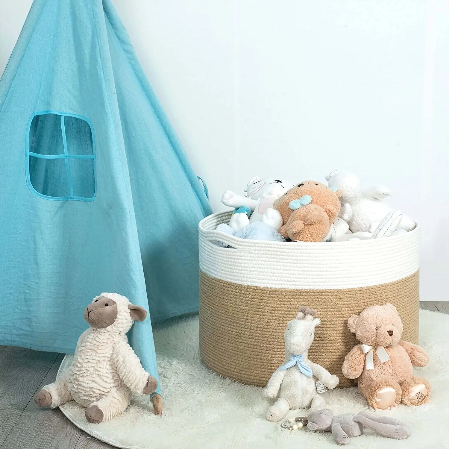 Handmade Foldable Extra Large Storage Baskets Cotton Rope Basket Woven Baby Kids Toy Gift Laundry Basket with Handles