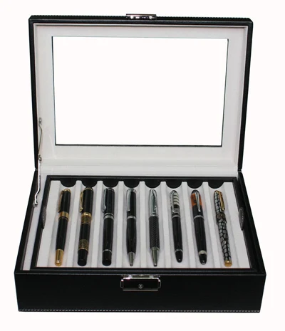 16 Slots Fountain Pen Case Black Leather Pen Display Box Storage Case with Lock