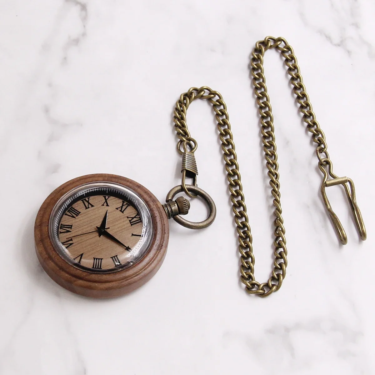 Винтажные деревянные карманные часы с цепочкой, деревянные поделки, подарок на 5-ю годовщину