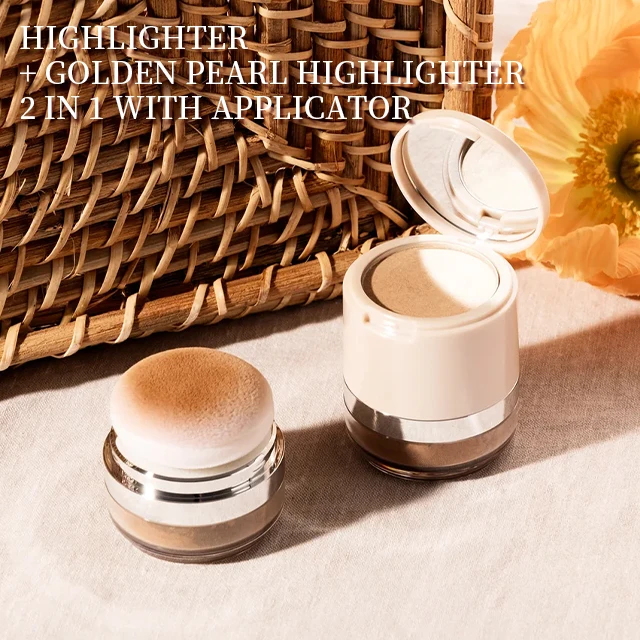 Loose Powder Bronzer + Golden Pearl Highlighter 2 in 1 with Applicator, For All Skin Types