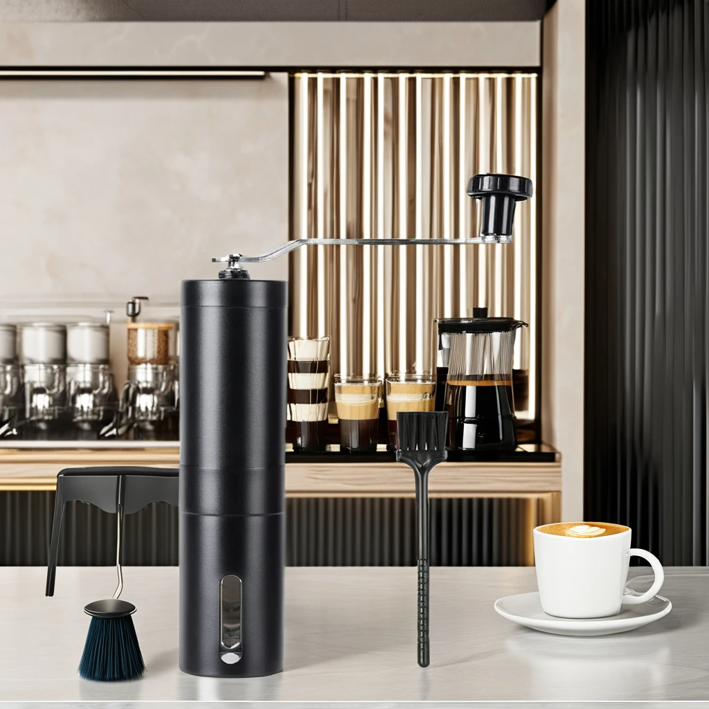Wholesale Small Portable Classic Black Stainless Steel Modern Design Manual Coffee Grinder for Office and Home