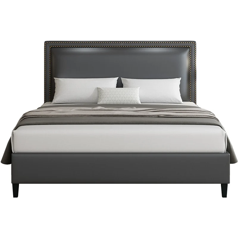 
2021 new high-quality minimalist style modern bedroom double leather bed thick bedside multi-function storage large double bed 