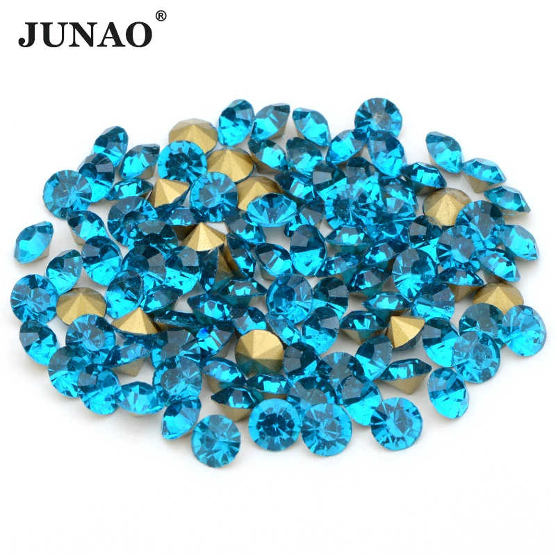 JUNAO Best Selling Bulk Glass Rhinestones Diamond Wholesale Price SS1-SS38 Pointback Glass Crystal DIY Chaton Nail Round Strass