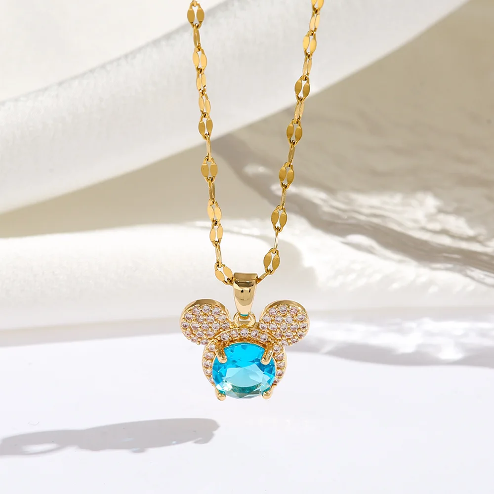Necklace for Lady Shi, Mickey, Titanium Steel Necklace, Minnie, Cute and Fun, Mickey Mouse, Swarovski Crystal
