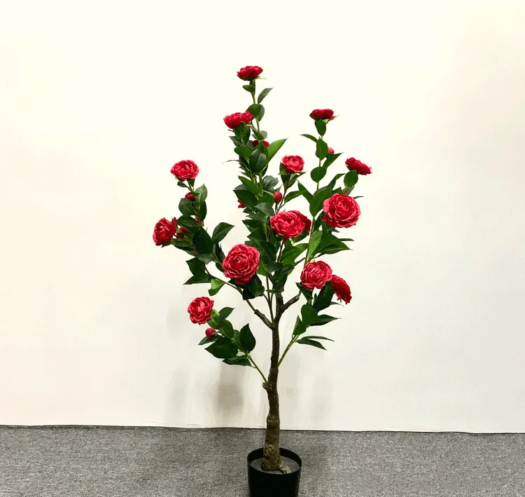 China cheap artificial simulation green plants Camellia tree flowers magnolia rose tree indoor decorative for wedding