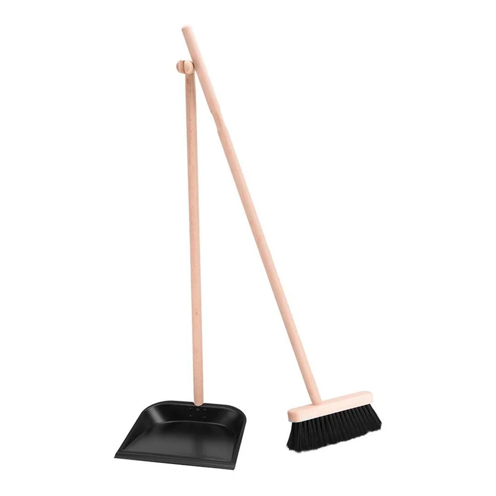 FSC Sustainable High quality upright lobby long handle wooden broom wooden dustpan and brush set