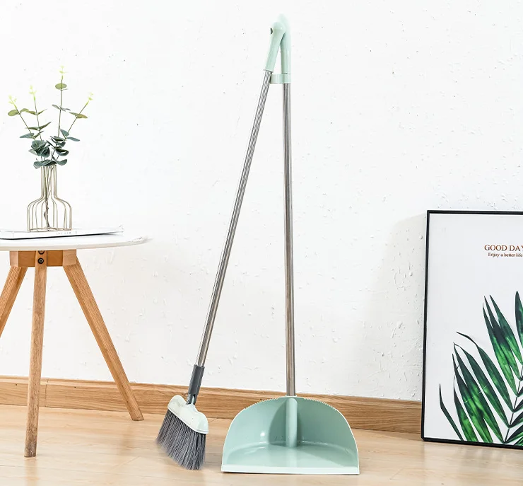 Office stainless steel rod broom dustpan window brush three piece set for multifunctional cleaning