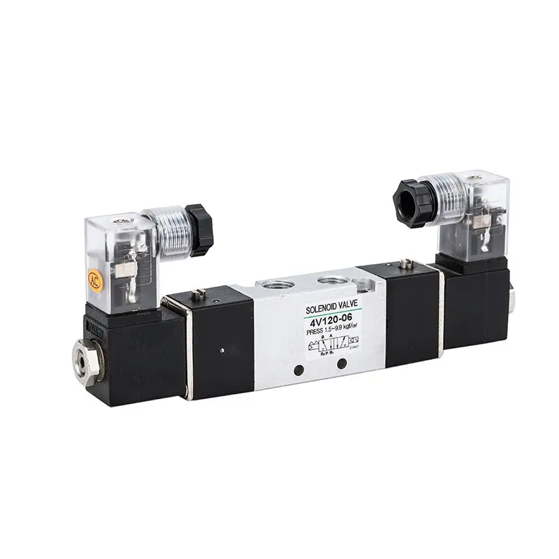4V100 Series Operated Directional Valve 4V120-06 2 Position 5 Way Single Double Coil Electric Pneumatic Air Solenoid Valve