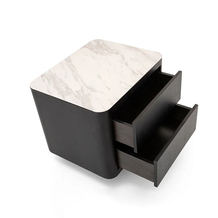 Nordic Italian black bedside table modern light luxury square marble solid wood nightstand locker luxury furniture bedroom