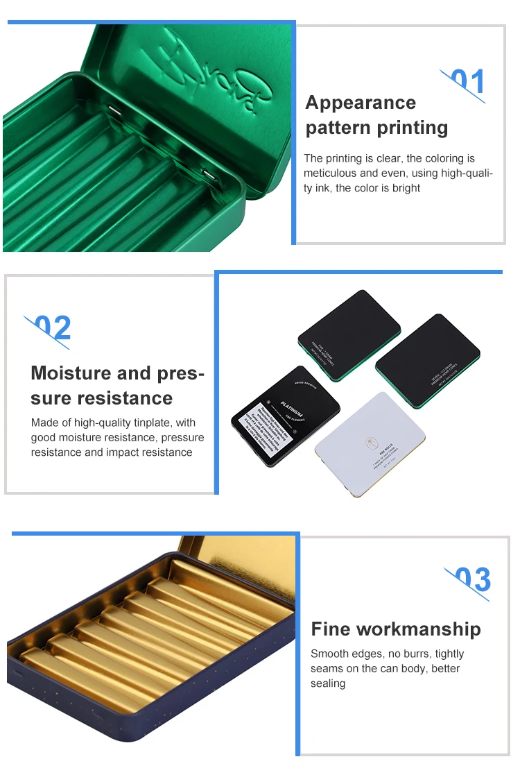 Custom Wholesale Waterproof Cmyk Print Child Resistant Slide  Pre Roll child proof square Tobacco Tin Box Packaging