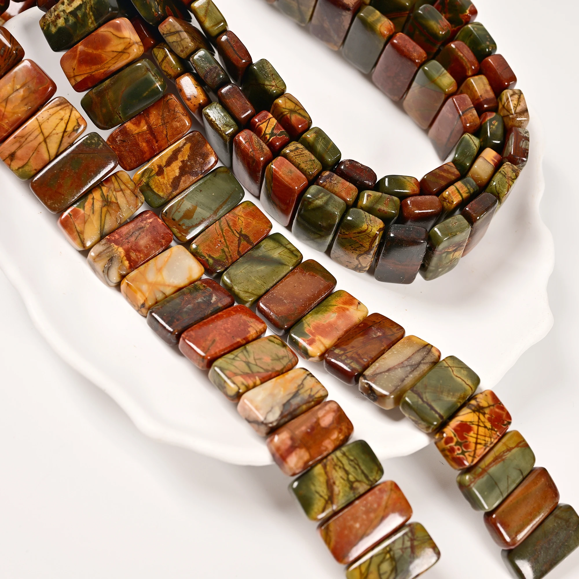 Bulk Black Color Red Creek Picture Aqua Terra Jasper Double Drill Rectangle Bangle Diy Beads for Bracelet Jewelry Making