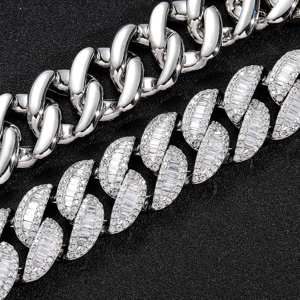 Новое поступление 20 мм-16 мм VVS муассанитовая кубинская цепочка S925 Серебряные Багеты Обледенение Mossanite браслеты для мужчин Pass Tester Wtih GRA