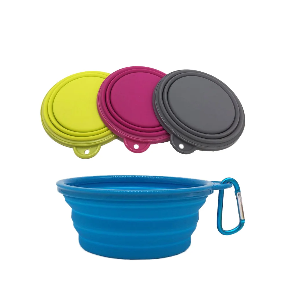 Индивидуальная силиконовая складная миска OEM, складная миска для собак для еды и воды, складная силиконовая миска для домашних животных, складная с крючком
