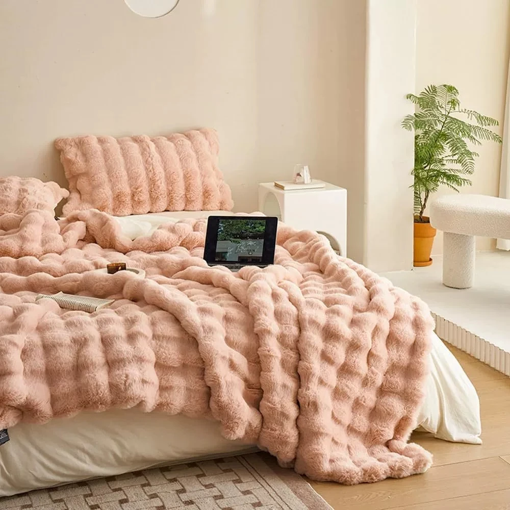 rabbit bubble velvet double-sided thickened office nap sofa cover blanket
