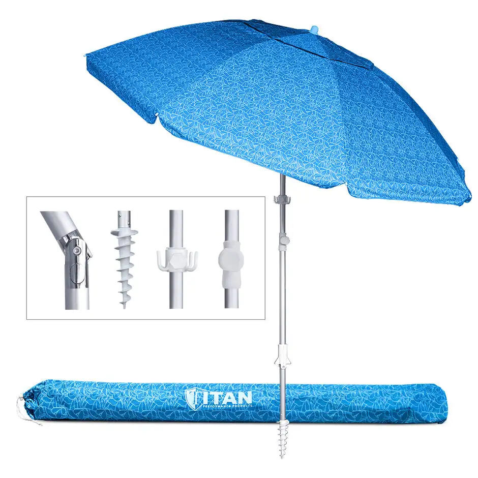 Professional 8ft Large All Weather Adjustable Height 300D Polyester Fabric Aluminum Travel Standing Beach Umbrella With Hook