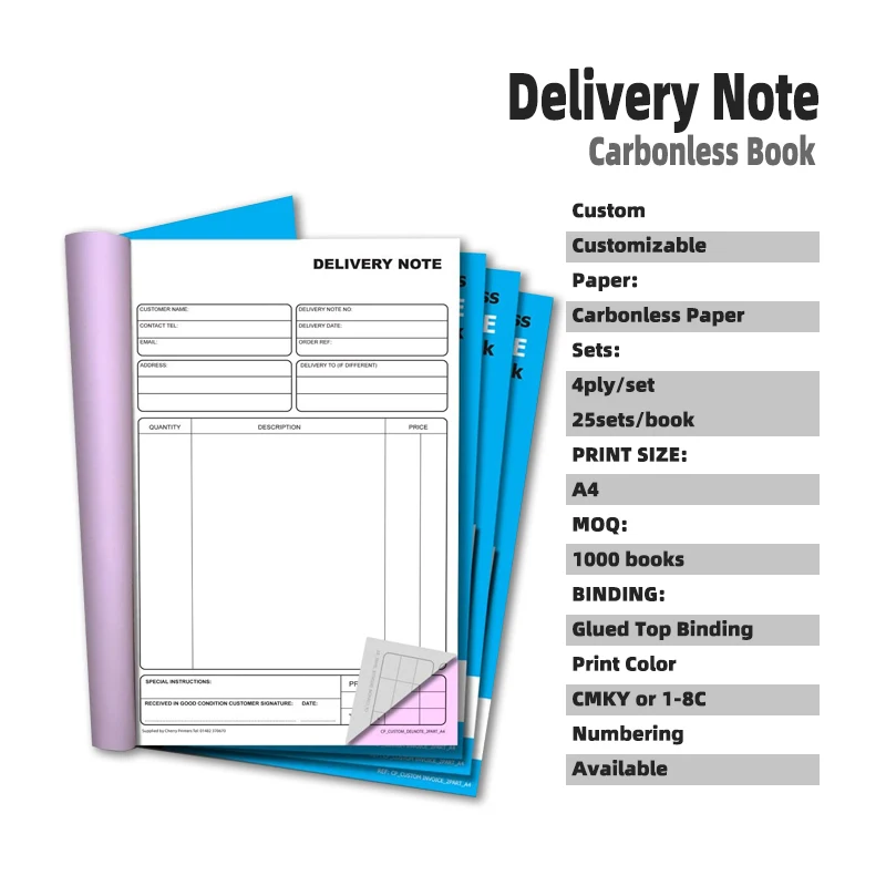 OEM/ODM дешевая цена дубликаты Triplicate Quadruplicate NCR/Carbonless A4 доставка заказ блокнот настраиваемая печать