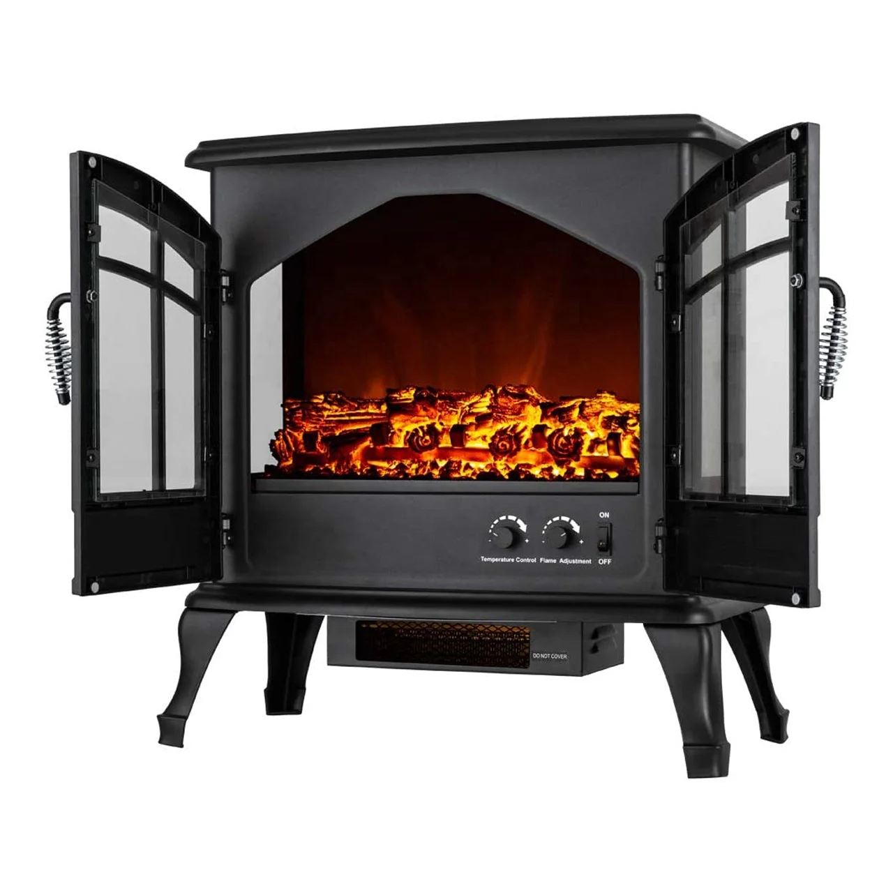 Electric Fire Electric Fireplace Freestanding Double Door Stove Heater Portable Type Traditional