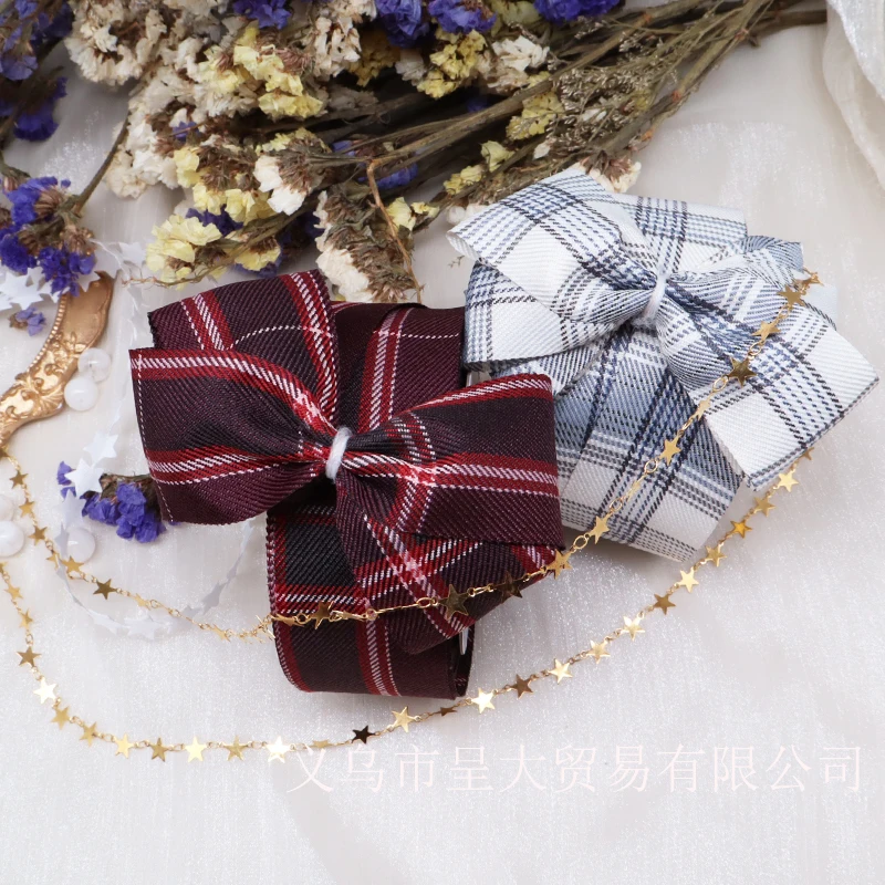 Japanese Style 6CM  Checkered Bow Tie Hair Ornament Decoration Diy Polyester Ribbon