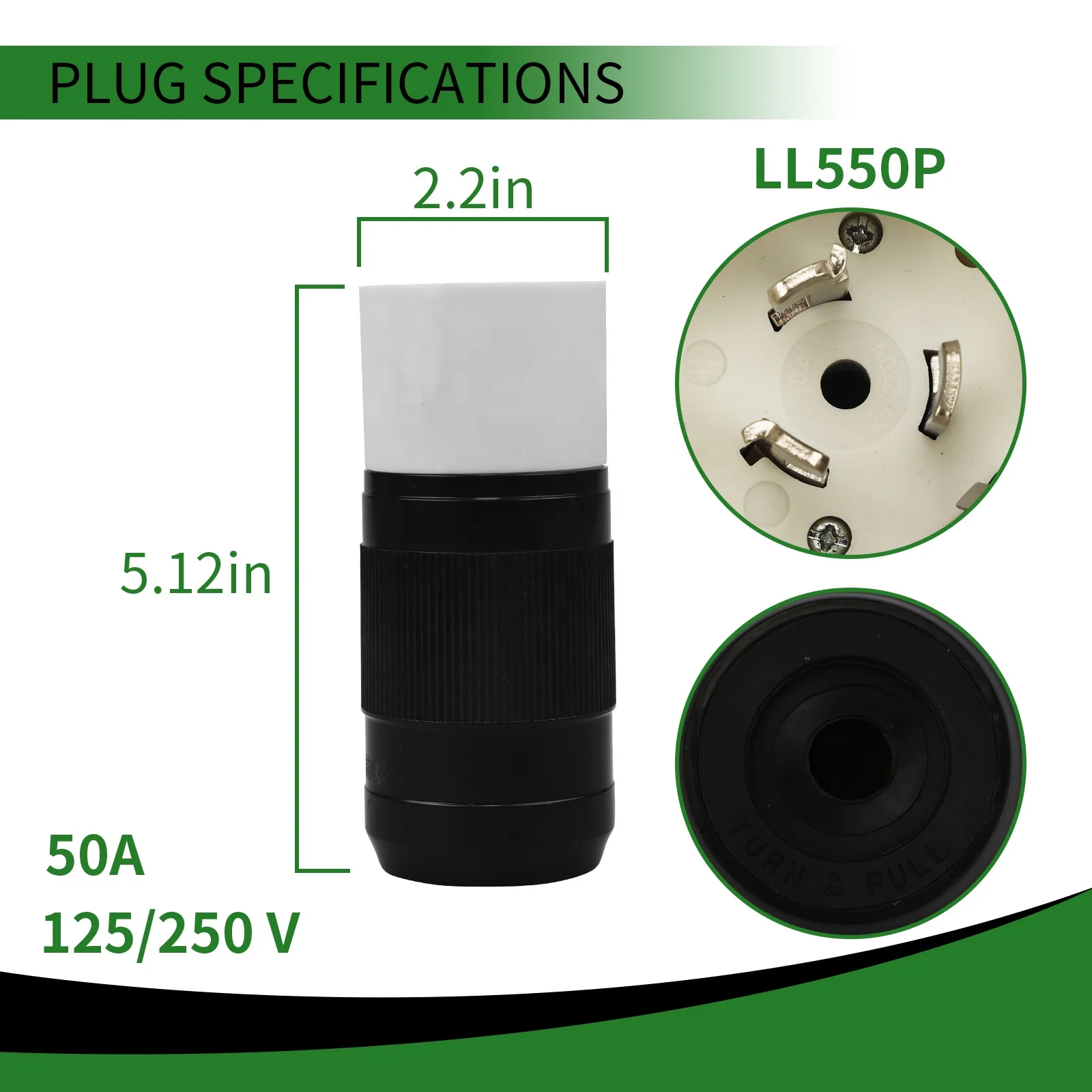 J01 50 Amp Twist Lock Plug LL550P CS6365 Generator Power Cord Connector