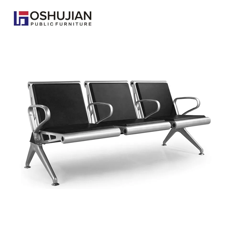 Hospital gang chair with PU leather cushion 3 seat metal reception bench airport waiting room chair
