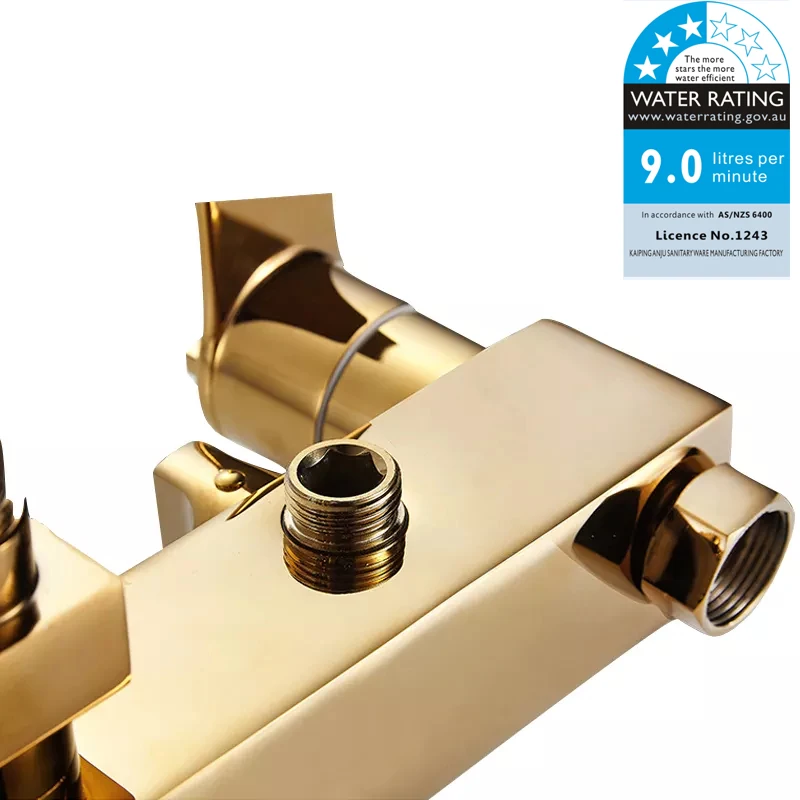 Shower Mixer Head Faucet Set Bathroom Wall Mounted Rainfall Gold Brass Square Contemporary Ceramic European Hot Cold Water Mixer