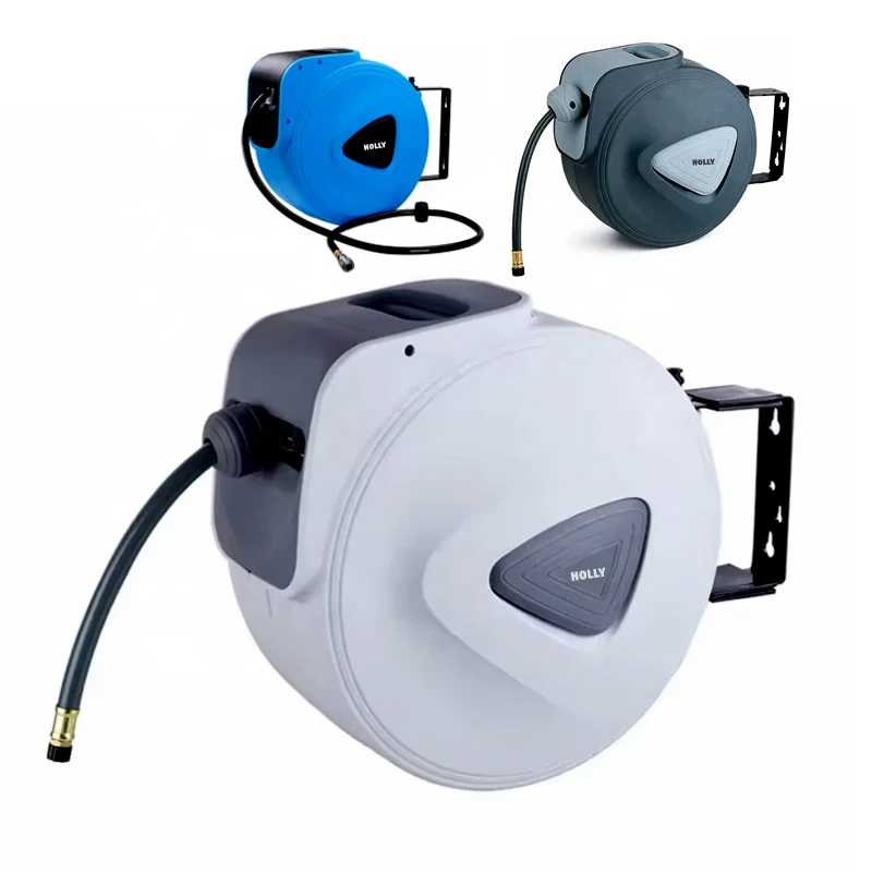 Enclosed Retractable Air Hose Reel 3/8 in x 50 Ft Hybrid Air Compressor Hose Drum 5 Ft Leader Any Length Lock 15M Air Hose Reel