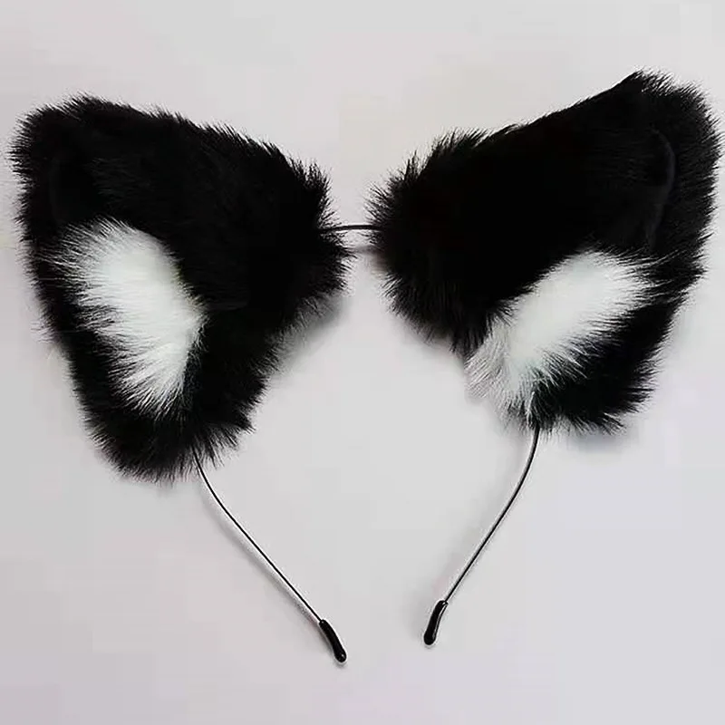 Halloween Black White Pink Fluffy Cat Ears Headband Furry Fox Headband Lolita Cosplay Costume Anime Hair Accessories