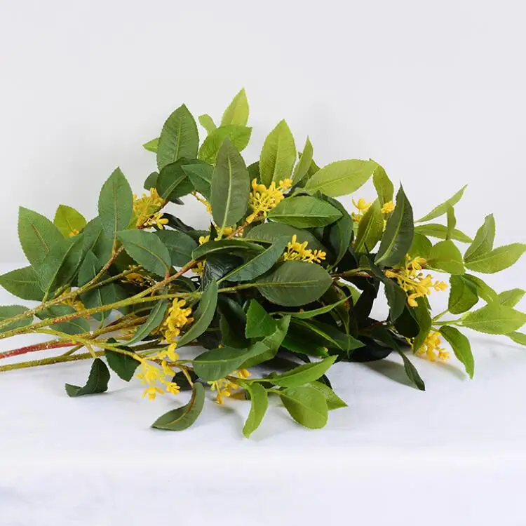 High Quality Preserved Green Leaves Home Garden Decor Artificial Osmanthus Flower Fragrans Stem 3D Print Real Touch Silk Leaves