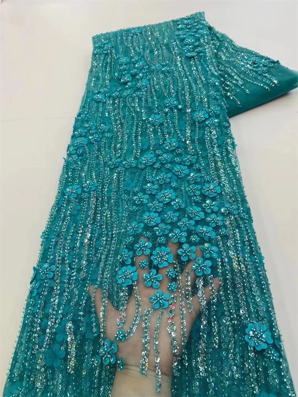 NI.AI Beautiful Sequence Net Lace African Lace Fabric Wedding Dress Lace With Beaded