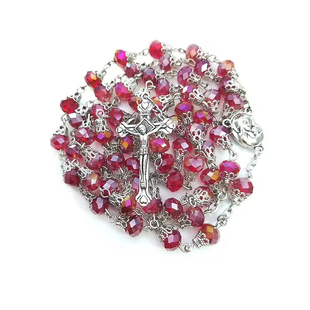 Baptism Beads Crystal Rosary Holy Cross Necklace Colors Prayer Beads Catholic Church Reilgious Promotion Gift