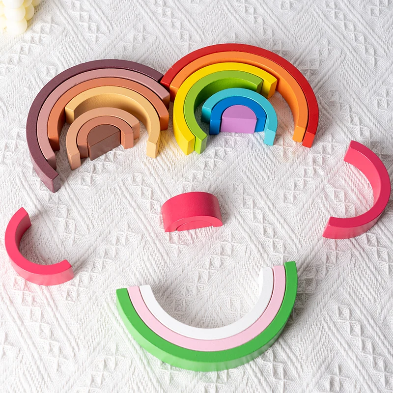 Montessori Educational Toys Rainbow Stacker 6 Pcs Wooden Rainbow Blocks Wooden Toys Montessori Early Education Stacking Toys