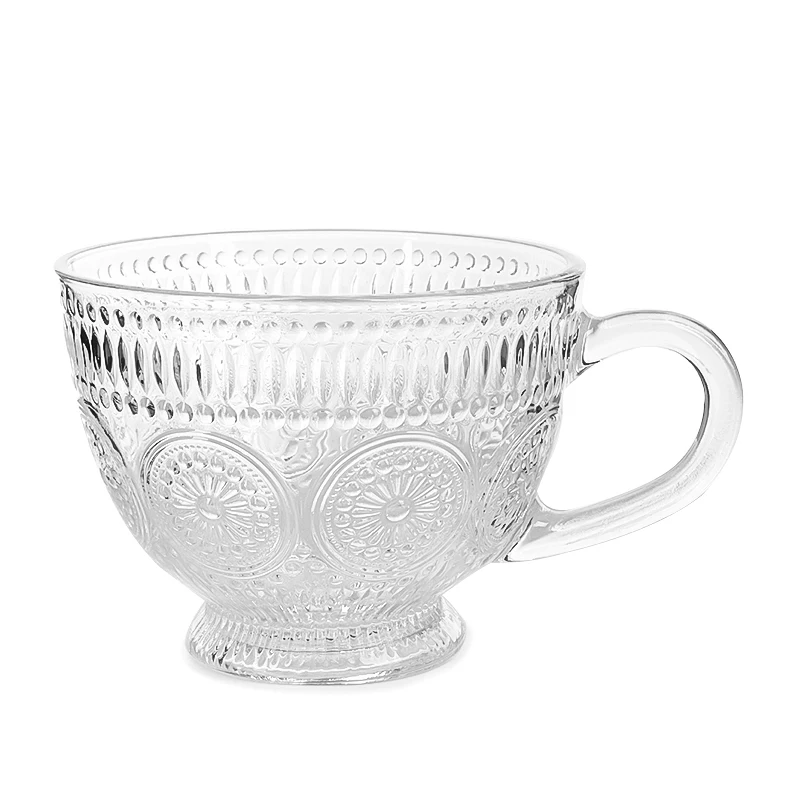Clear embossed vintage glassware oats containers cereal cup glass breakfast coffee mug