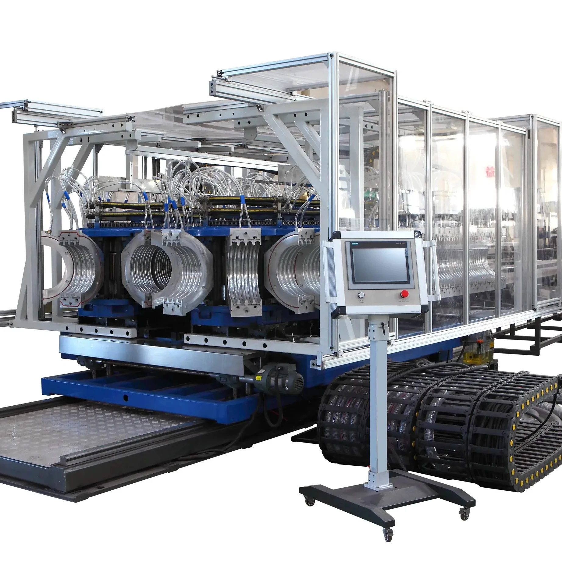 SN8 HDPE flexible corrugated pipe making machine producing 500mm DWC pipes