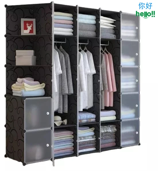 Popular Design Plastic 22 Cubes Cabinet With Shelf Hanging Cloth Box Moving Storage Big Wardrobe